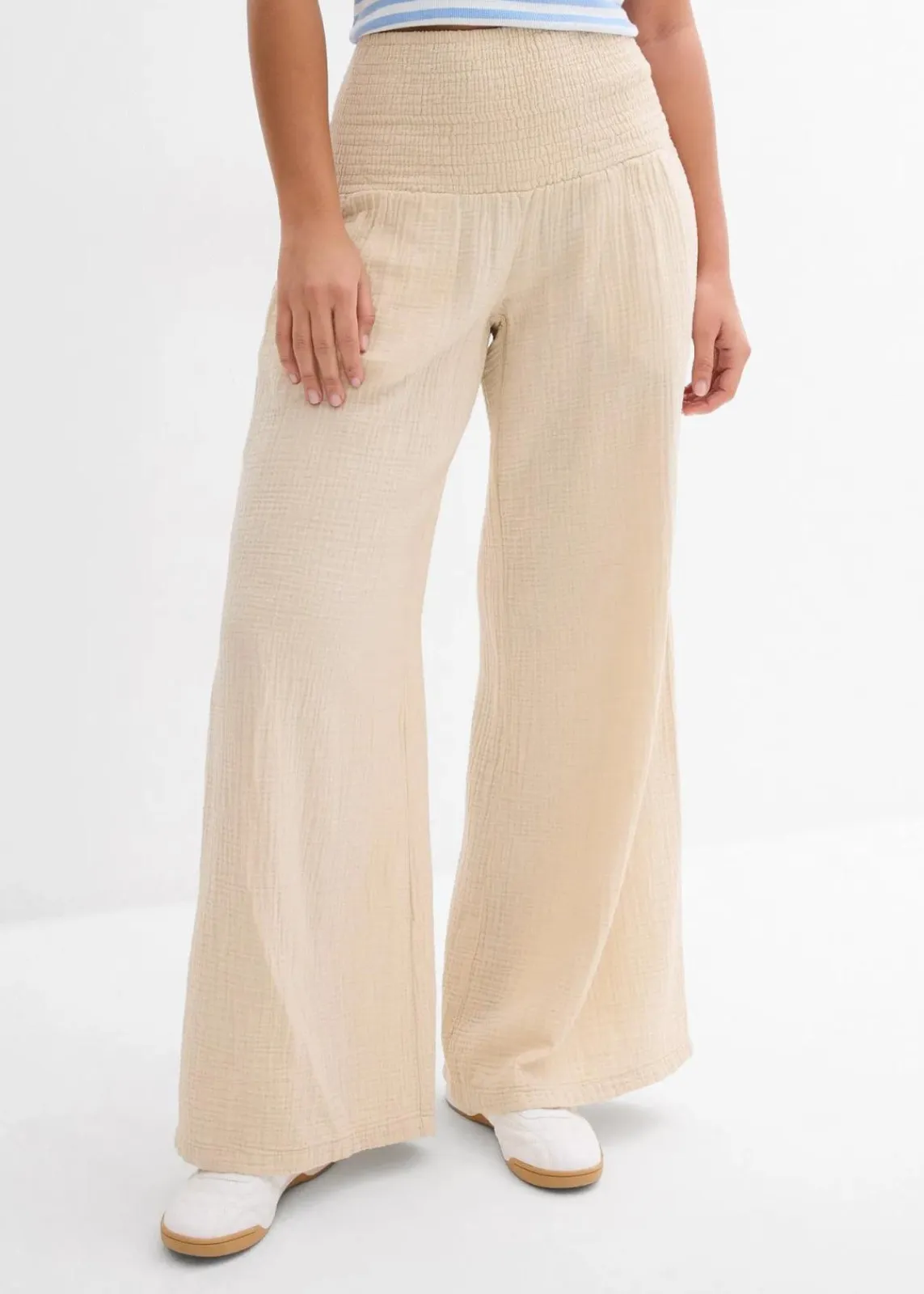 bonprix Hosen^Palazzo-Hose aus Musselin hellsand