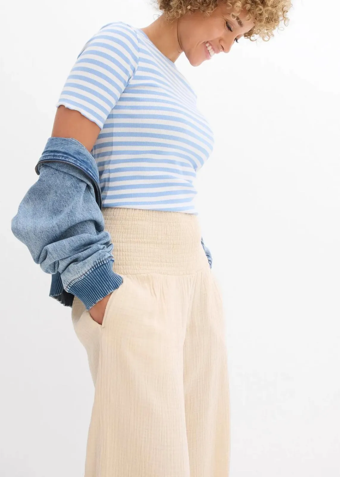 bonprix Hosen^Palazzo-Hose aus Musselin hellsand