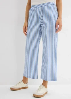 bonprix Hosen|Bekleidung·Kleider^Palazzo-Hose aus Seersucker, 7/8 Länge gletscherblau/wollweiß