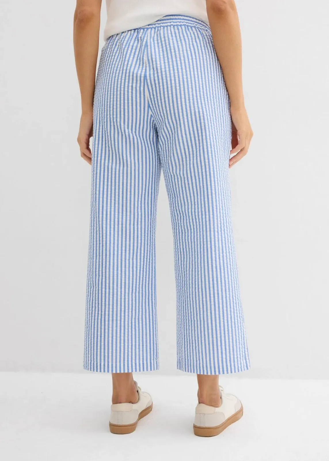 bonprix Hosen|Bekleidung·Kleider^Palazzo-Hose aus Seersucker, 7/8 Länge gletscherblau/wollweiß