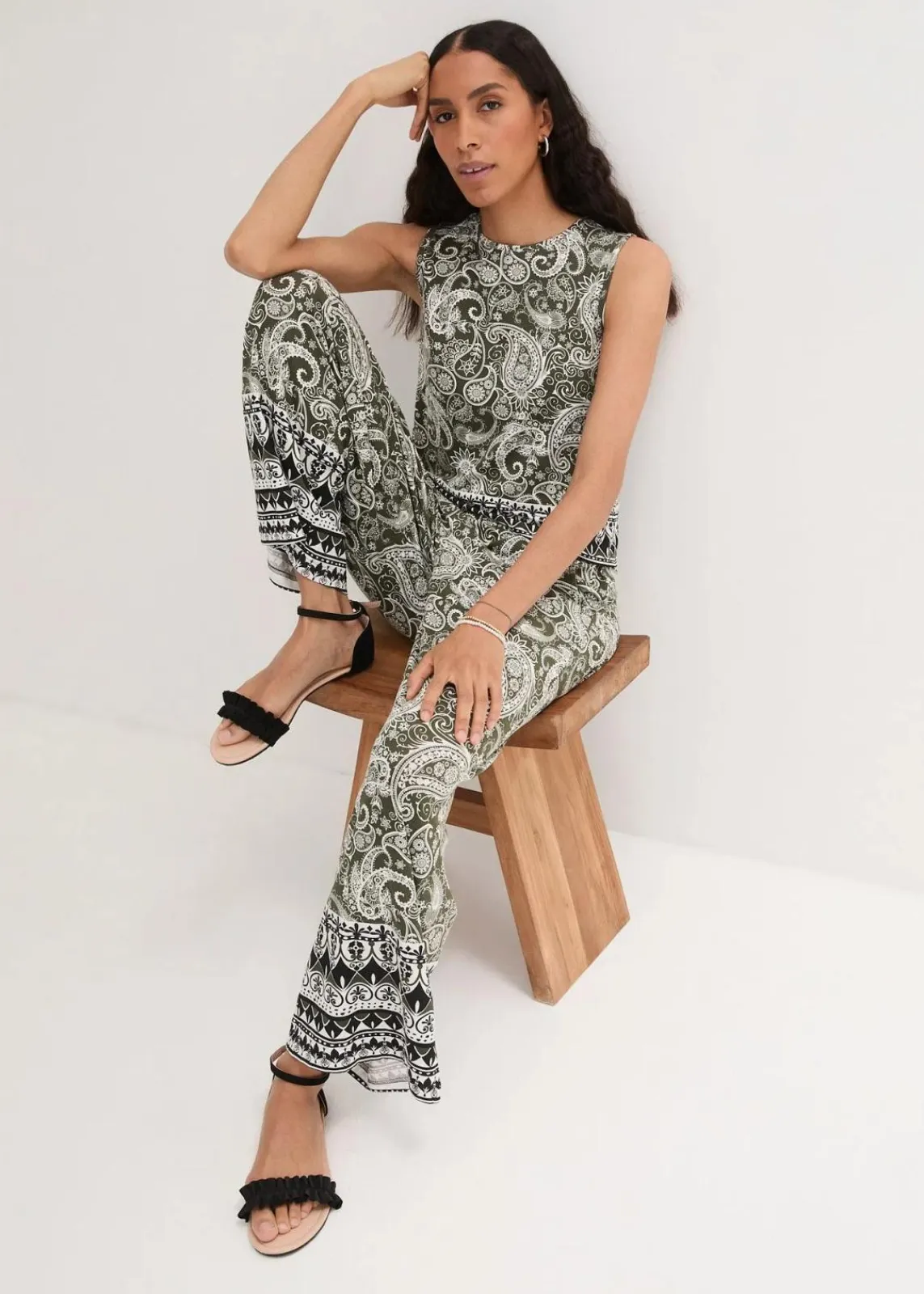bonprix Bekleidung·Kleider|Hosen^Palazzo-Hose aus softem Viskose-Mix dunkeloliv paisley