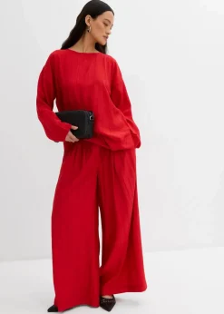 bonprix Hosen|Zweiteiler & Sets^Palazzo-Hose aus strukturiertem Crinkle-Viskose-Mix salsarot