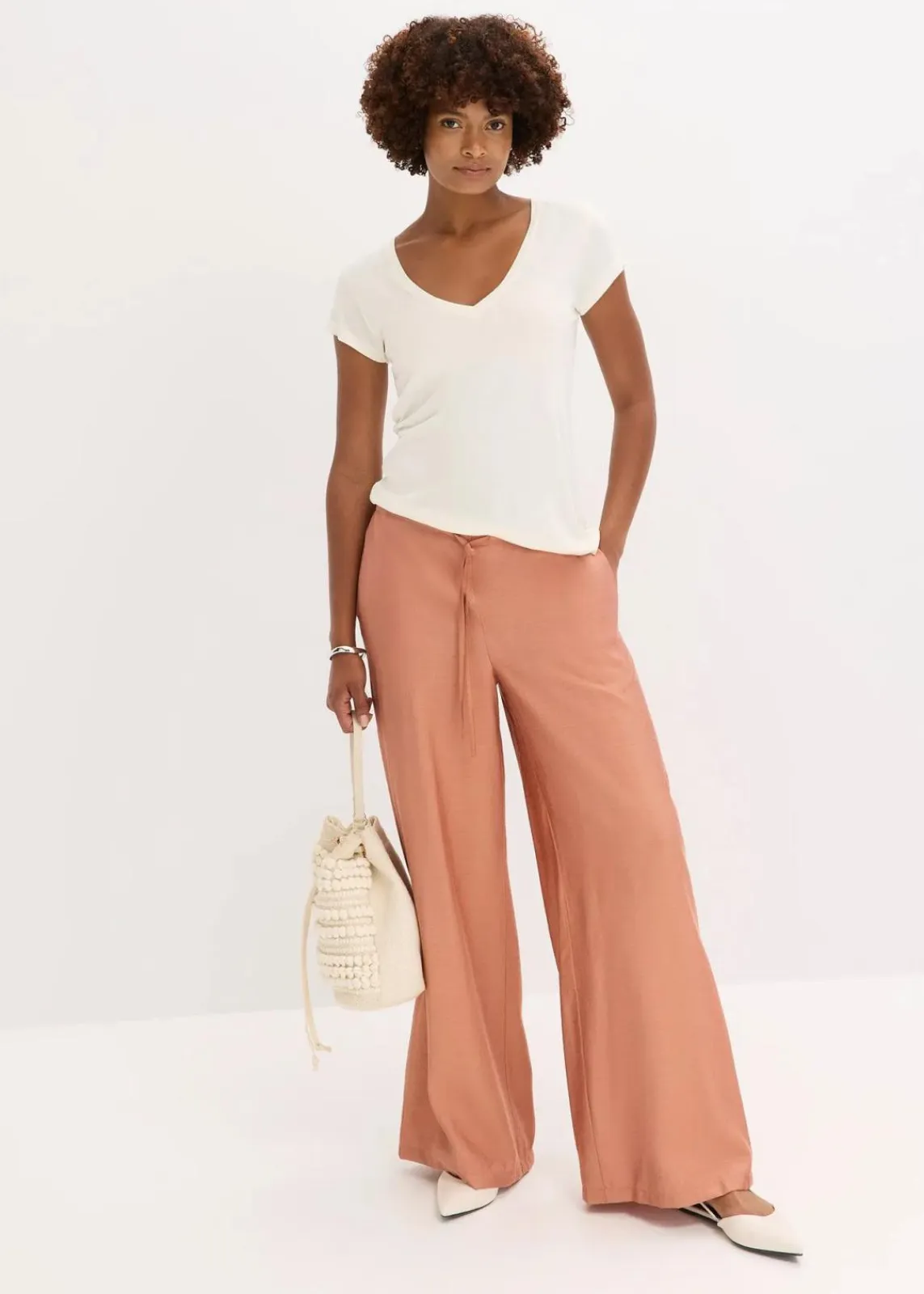 bonprix Bekleidung·Kleider|Hosen^Palazzo-Hose aus strukturiertem Viskose-Mix cognac
