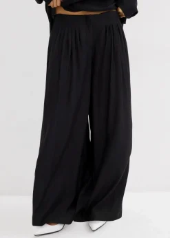 bonprix Bekleidung·Kleider|Zweiteiler & Sets^Palazzo-Hose aus strukturiertem Crinkle-Viskose-Mix schwarz
