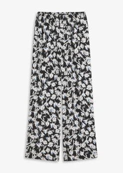 bonprix Bekleidung·Kleider|Hosen^Palazzo-Hose aus strukturiertem Material schwarz/wollweiß geblümt