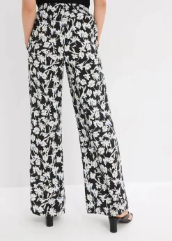 bonprix Bekleidung·Kleider|Hosen^Palazzo-Hose aus strukturiertem Material schwarz/wollweiß geblümt