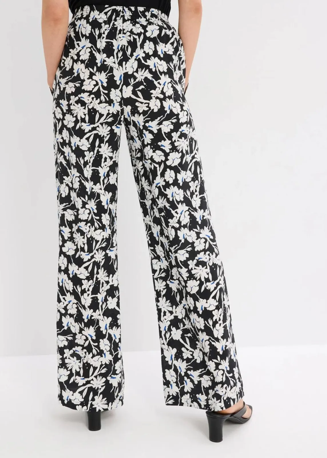 bonprix Bekleidung·Kleider|Hosen^Palazzo-Hose aus strukturiertem Material schwarz/wollweiß geblümt
