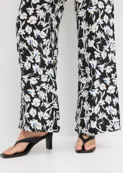 bonprix Bekleidung·Kleider|Hosen^Palazzo-Hose aus strukturiertem Material schwarz/wollweiß geblümt