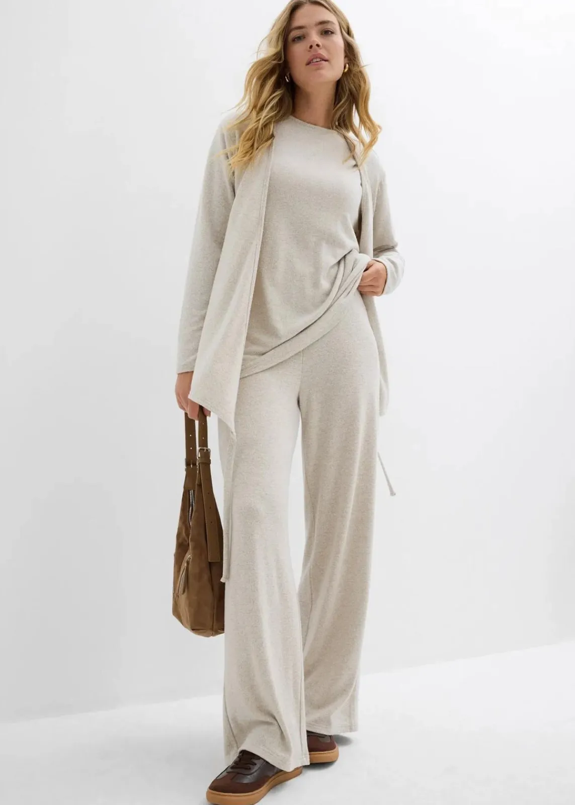 bonprix Zweiteiler & Sets|Hosen^Palazzo-Hose in Strickoptik hellsand meliert