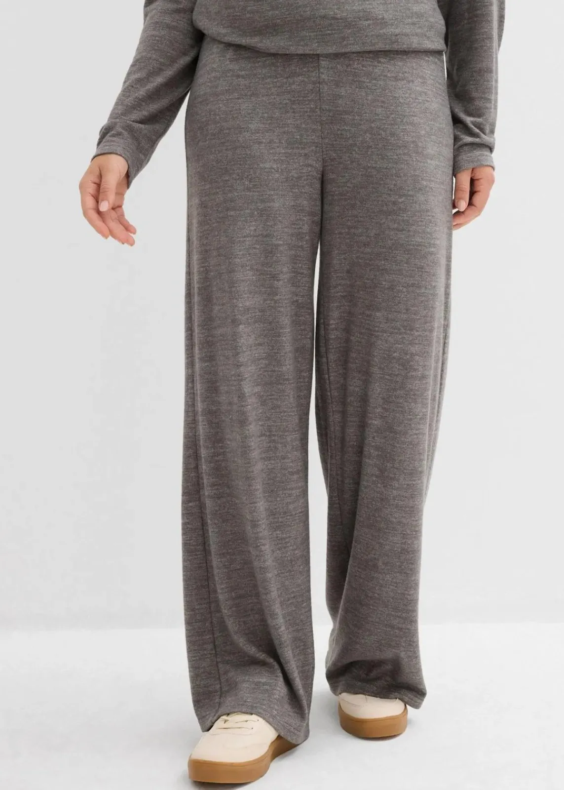 bonprix Hosen|Zweiteiler & Sets^Palazzo-Hose in Strickoptik anthrazit meliert