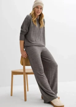 bonprix Hosen|Zweiteiler & Sets^Palazzo-Hose in Strickoptik anthrazit meliert