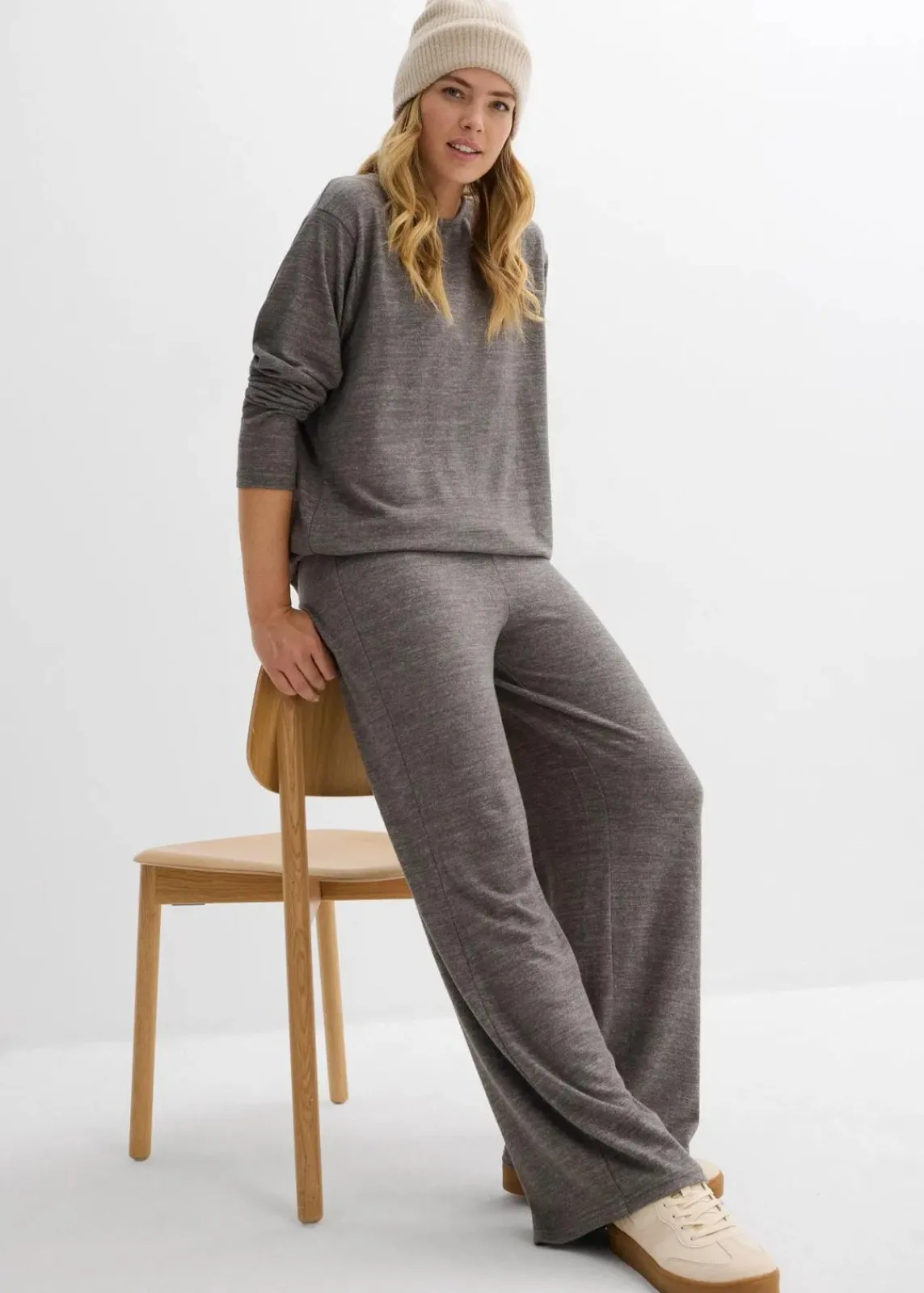 bonprix Hosen|Zweiteiler & Sets^Palazzo-Hose in Strickoptik anthrazit meliert