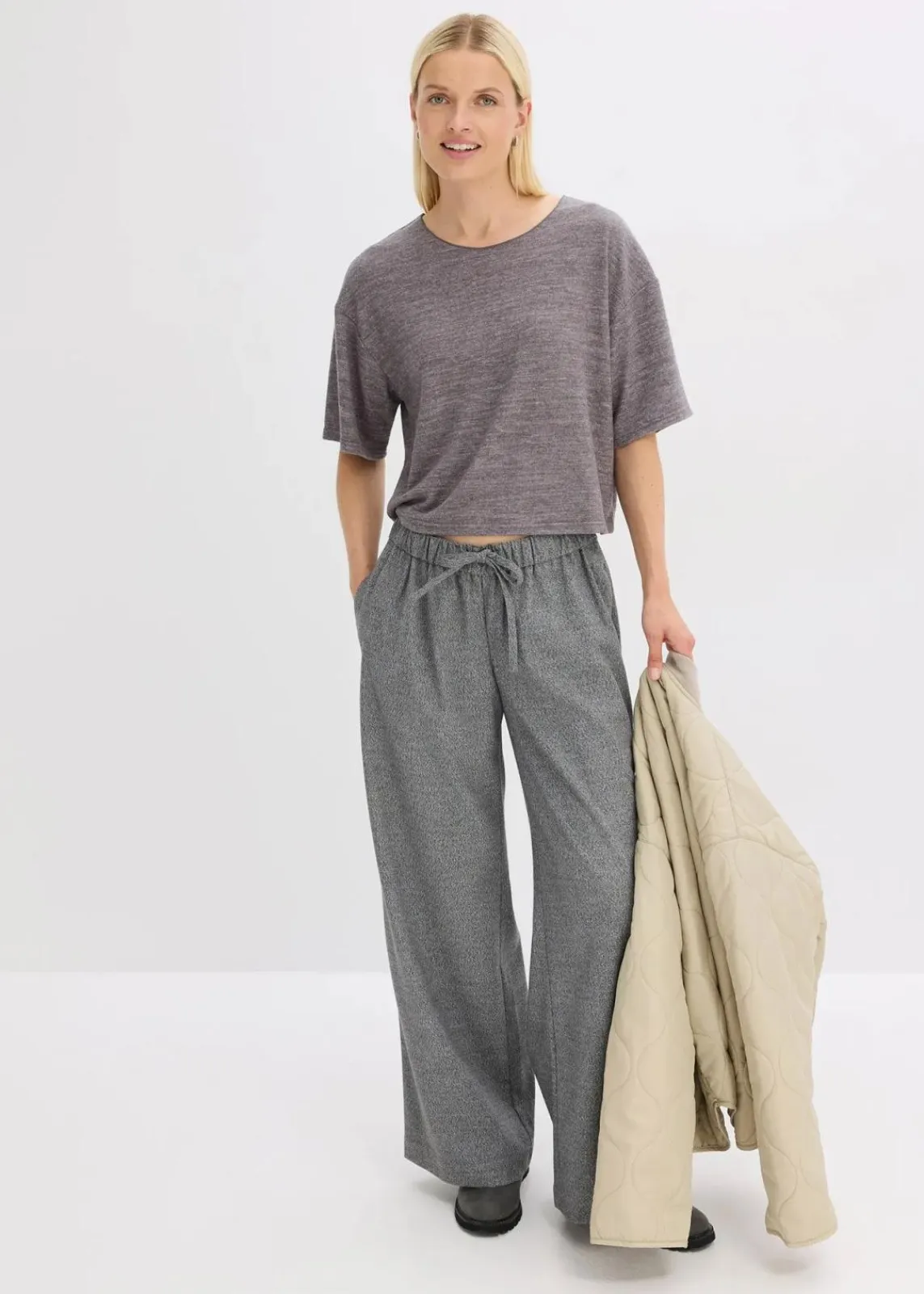 bonprix Bekleidung·Kleider|Hosen^Palazzo-Hose in Wolloptik anthrazit meliert meliert