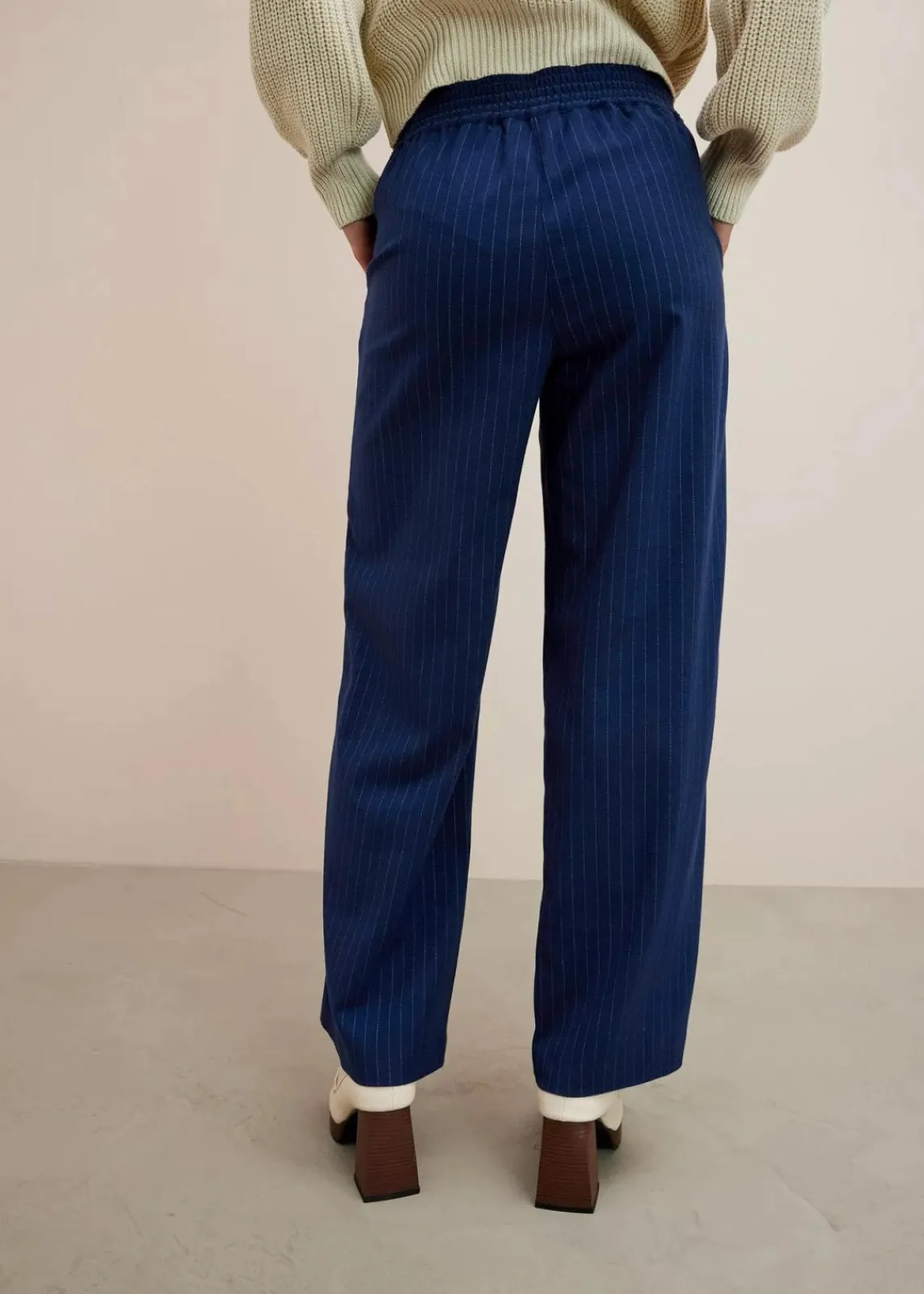 bonprix Hosen|Nachhaltigere Materialien^Palazzo-Hose in Wolloptik dunkelblau/wollweiß gestreift