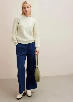 bonprix Hosen|Nachhaltigere Materialien^Palazzo-Hose in Wolloptik dunkelblau/wollweiß gestreift