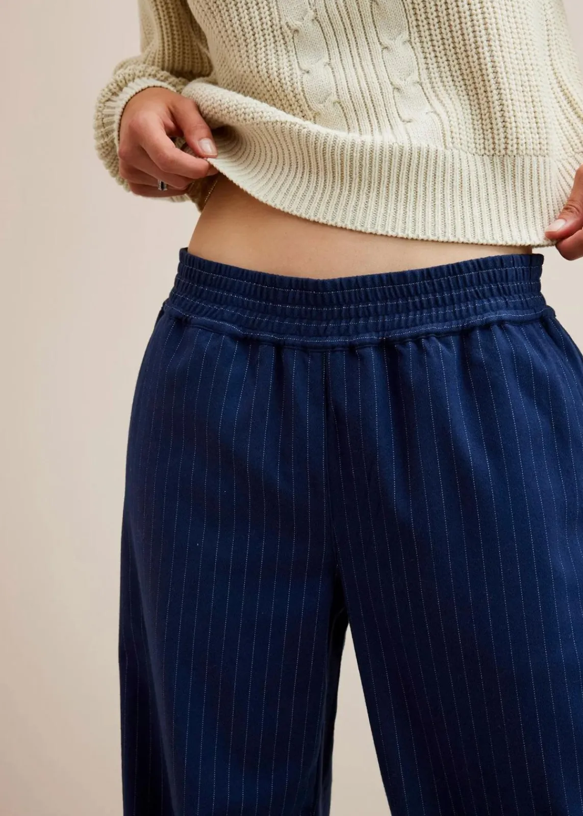 bonprix Hosen|Nachhaltigere Materialien^Palazzo-Hose in Wolloptik dunkelblau/wollweiß gestreift