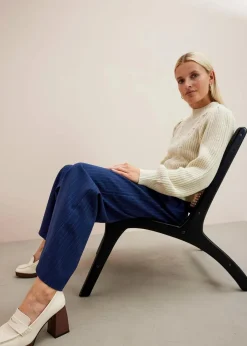 bonprix Hosen|Nachhaltigere Materialien^Palazzo-Hose in Wolloptik dunkelblau/wollweiß gestreift
