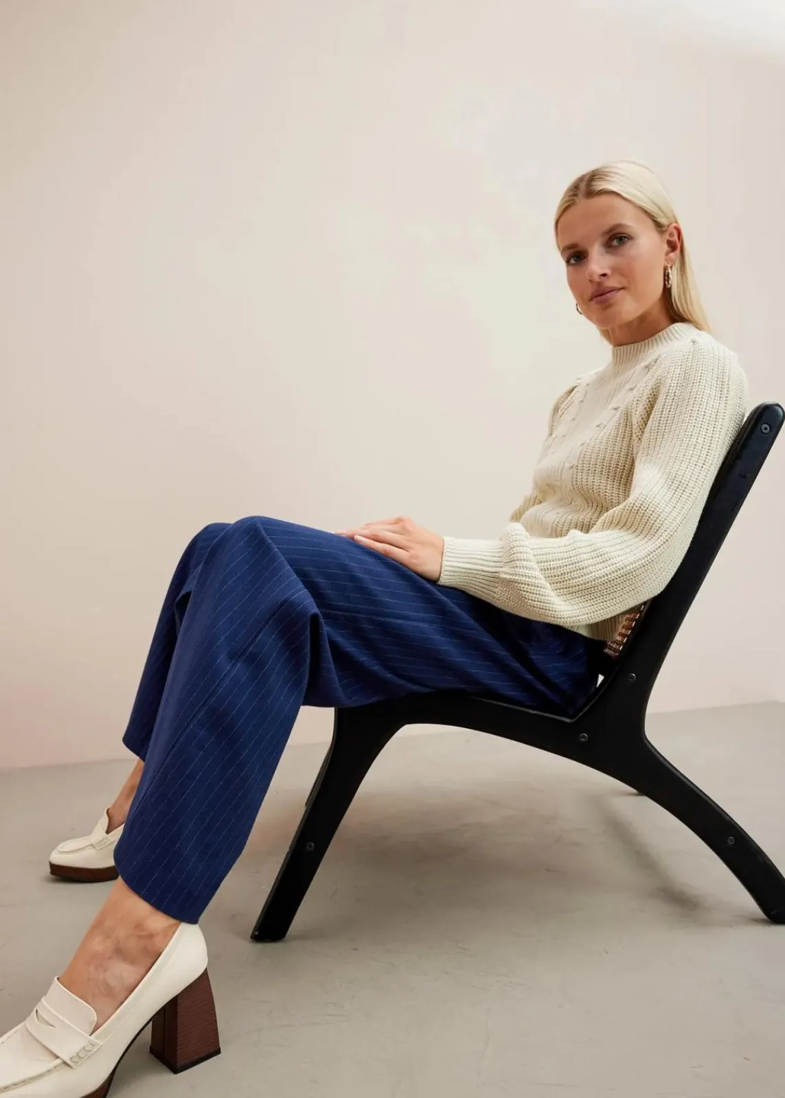 bonprix Hosen|Nachhaltigere Materialien^Palazzo-Hose in Wolloptik dunkelblau/wollweiß gestreift