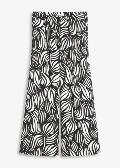 bonprix Bekleidung·Kleider|Hosen^Palazzo-Hose mit Bequembund schwarz/wollweiß bedruckt