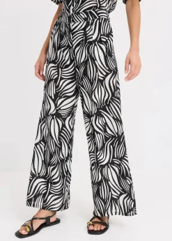 bonprix Bekleidung·Kleider|Hosen^Palazzo-Hose mit Bequembund schwarz/wollweiß bedruckt
