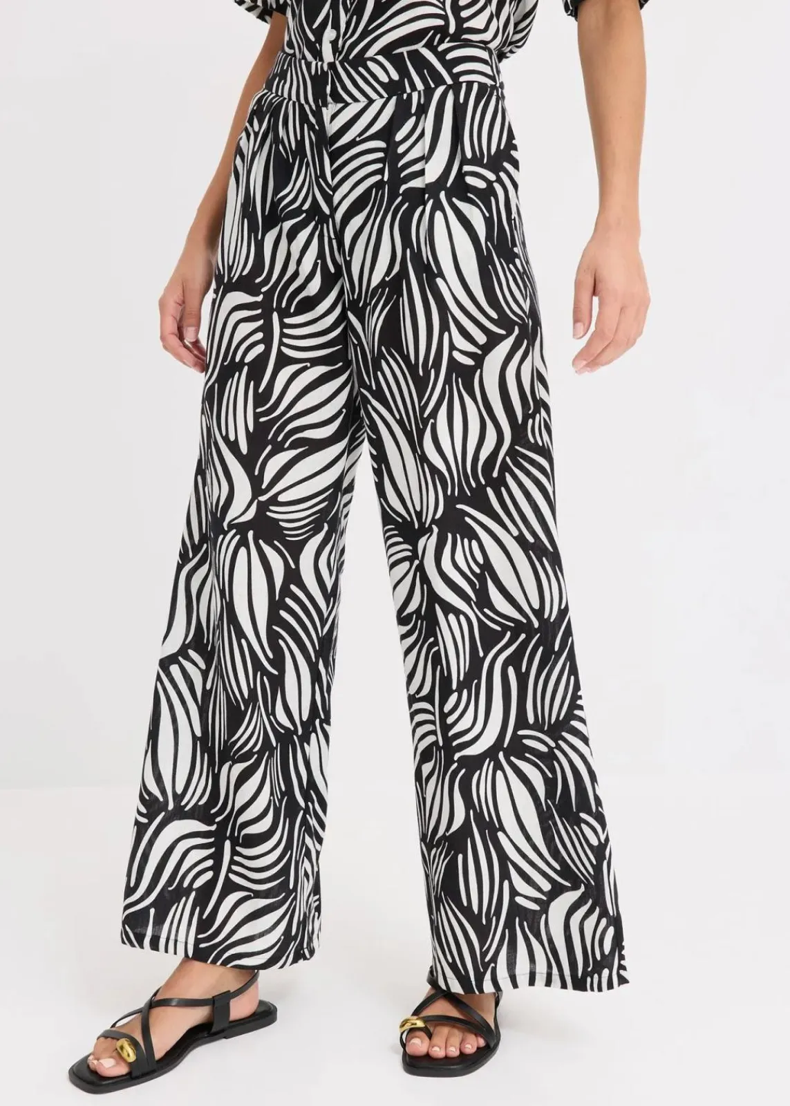 bonprix Bekleidung·Kleider|Hosen^Palazzo-Hose mit Bequembund schwarz/wollweiß bedruckt