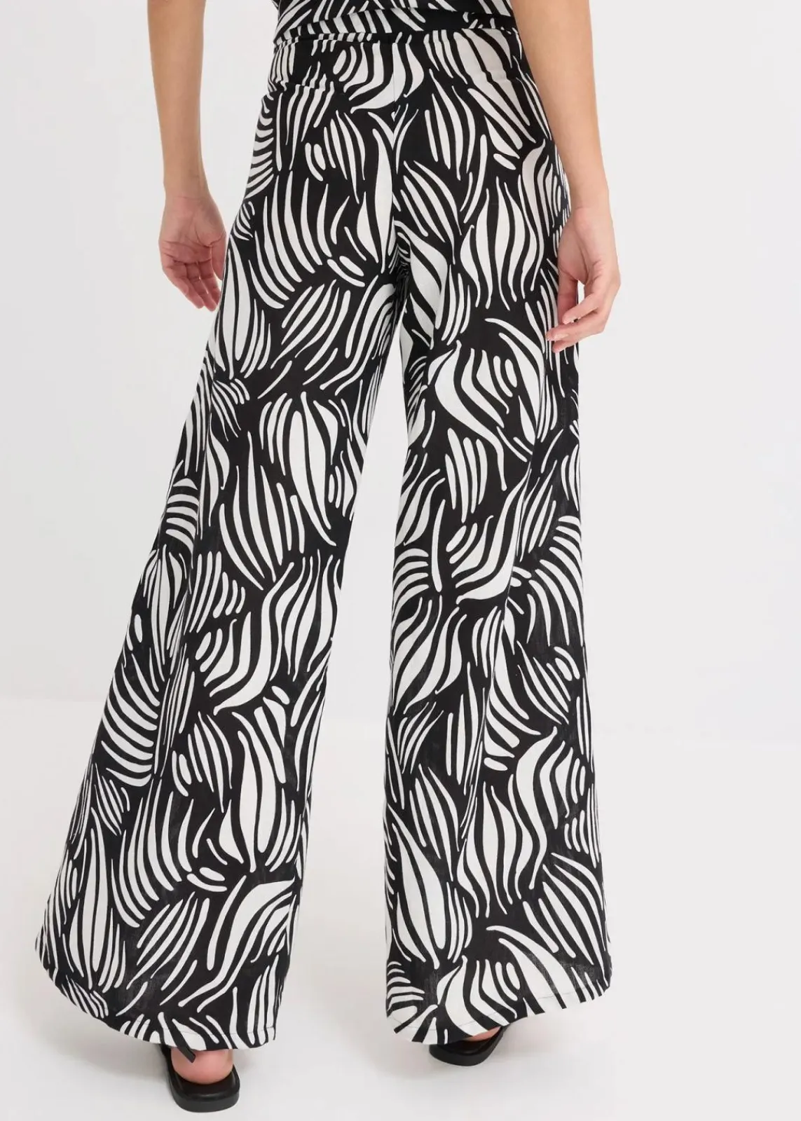bonprix Bekleidung·Kleider|Hosen^Palazzo-Hose mit Bequembund schwarz/wollweiß bedruckt
