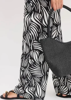bonprix Bekleidung·Kleider|Hosen^Palazzo-Hose mit Bequembund schwarz/wollweiß bedruckt