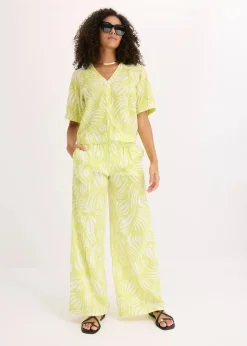 bonprix Hosen|Bekleidung·Kleider^Palazzo-Hose mit Bequembund zitrusgelb/wollweiß bedruckt
