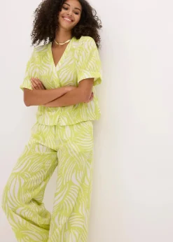 bonprix Hosen|Bekleidung·Kleider^Palazzo-Hose mit Bequembund zitrusgelb/wollweiß bedruckt