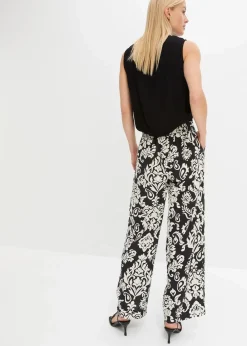 bonprix Bekleidung·Kleider|Hosen^Palazzo-Hose mit Bequembund schwarz/kieselbeige graphisch bedruckt