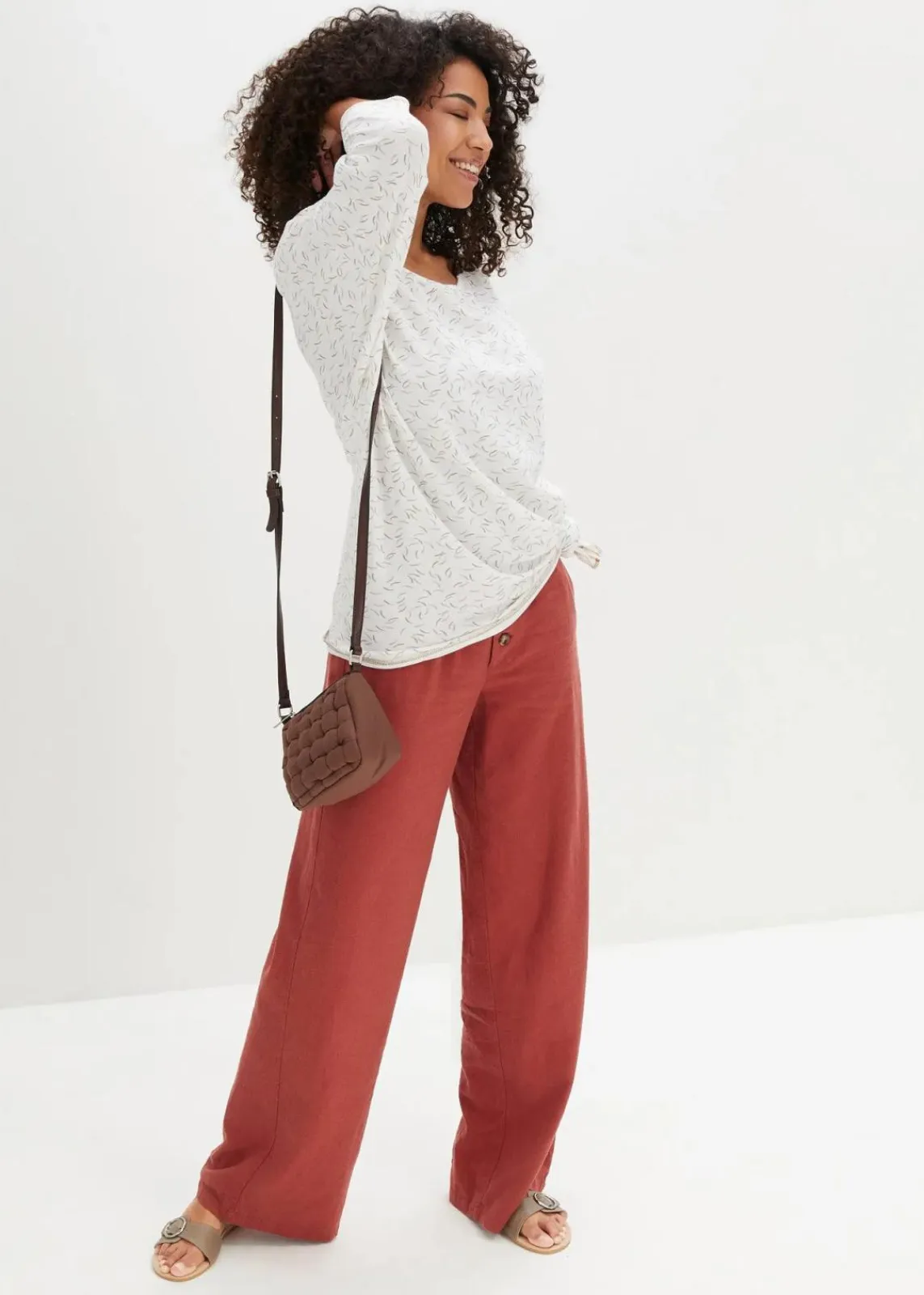 bonprix Hosen|Bekleidung·Kleider^Palazzo-Hose mit Leinen marsalabraun