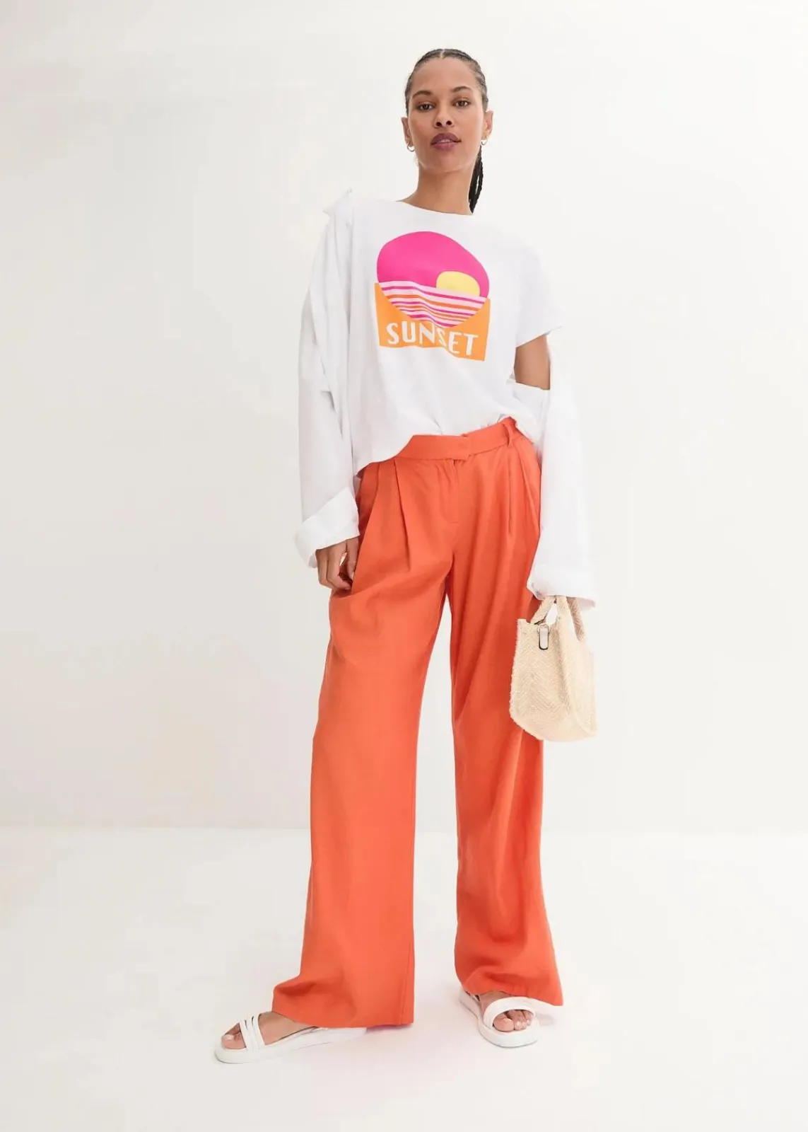 bonprix Hosen|Bekleidung·Kleider^Palazzo-Hose mit Leinen, sehr weit geschnitten kupferorange