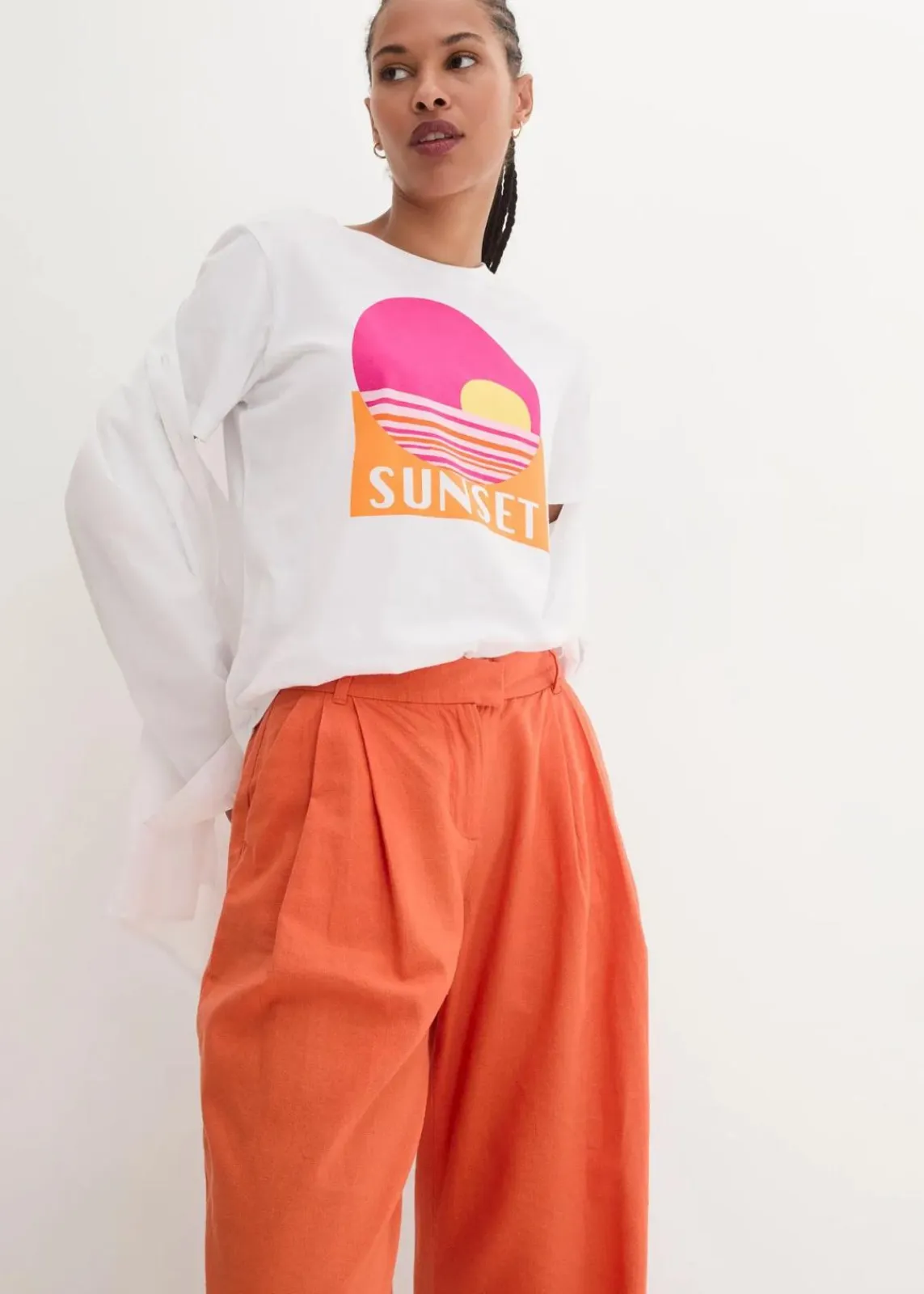 bonprix Hosen|Bekleidung·Kleider^Palazzo-Hose mit Leinen, sehr weit geschnitten kupferorange