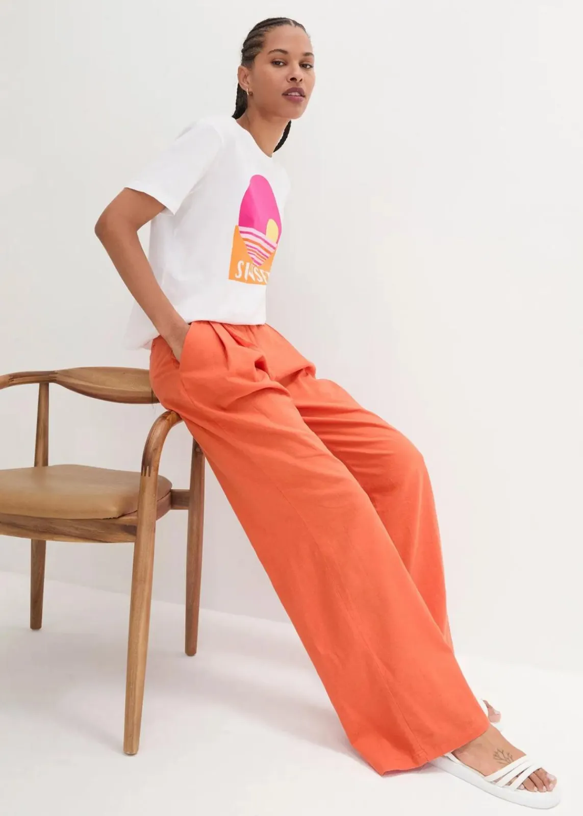 bonprix Hosen|Bekleidung·Kleider^Palazzo-Hose mit Leinen, sehr weit geschnitten kupferorange