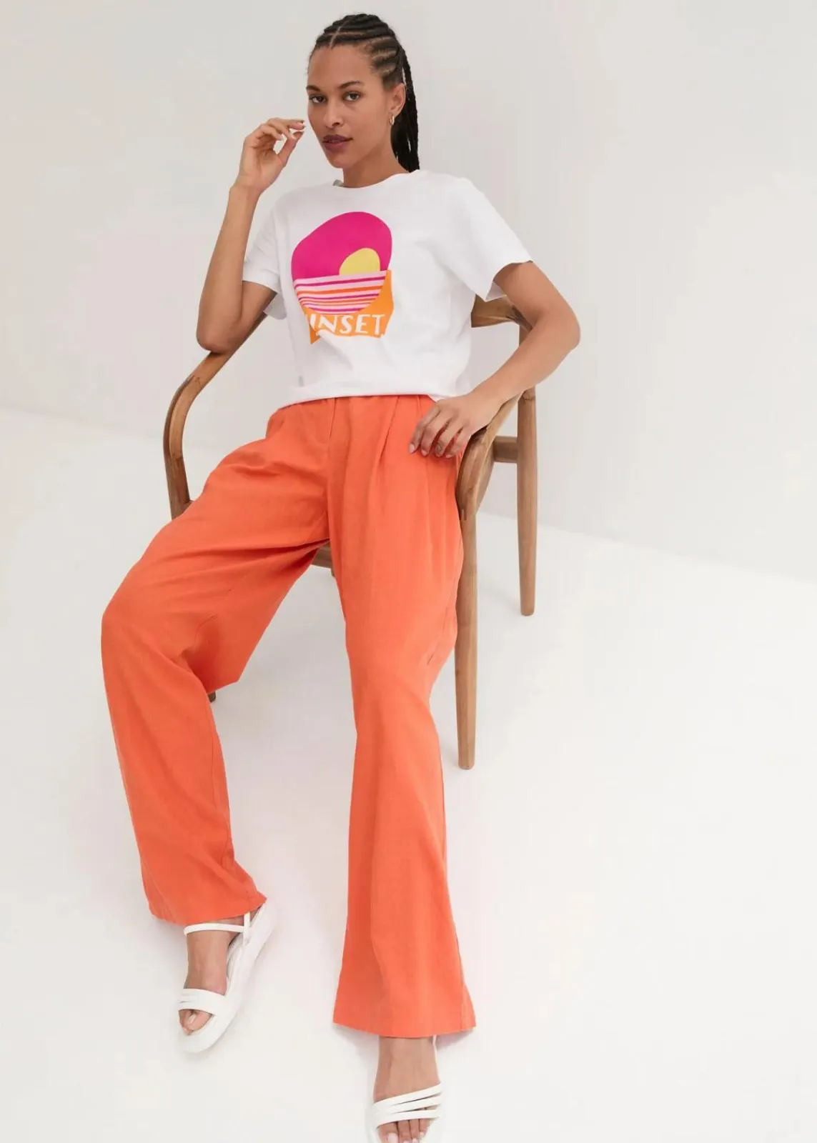 bonprix Hosen|Bekleidung·Kleider^Palazzo-Hose mit Leinen, sehr weit geschnitten kupferorange