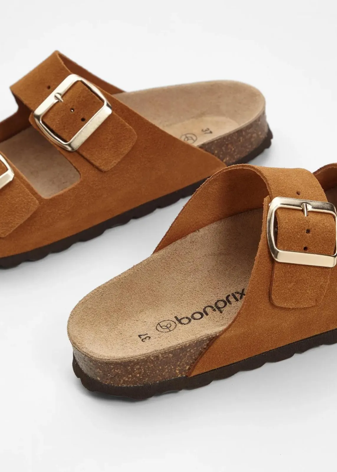 bonprix Sommerschuhe|Nachhaltigere Materialien^Pantoletten aus Veloursleder camel