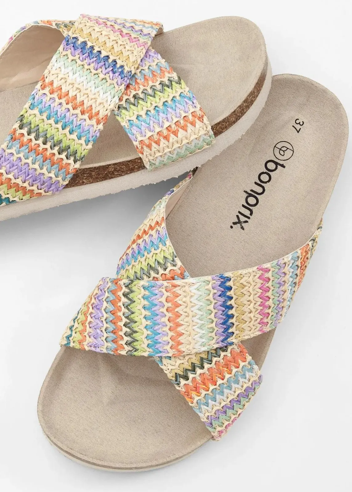 bonprix Sommerschuhe^Pantoletten mit bequemem Fußbett bunt