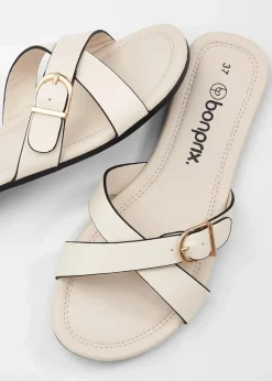 bonprix Strandmode|Sommerschuhe^Pantoletten mit dekorativer Schnalle naturbeige