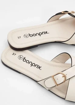 bonprix Strandmode|Sommerschuhe^Pantoletten mit dekorativer Schnalle naturbeige