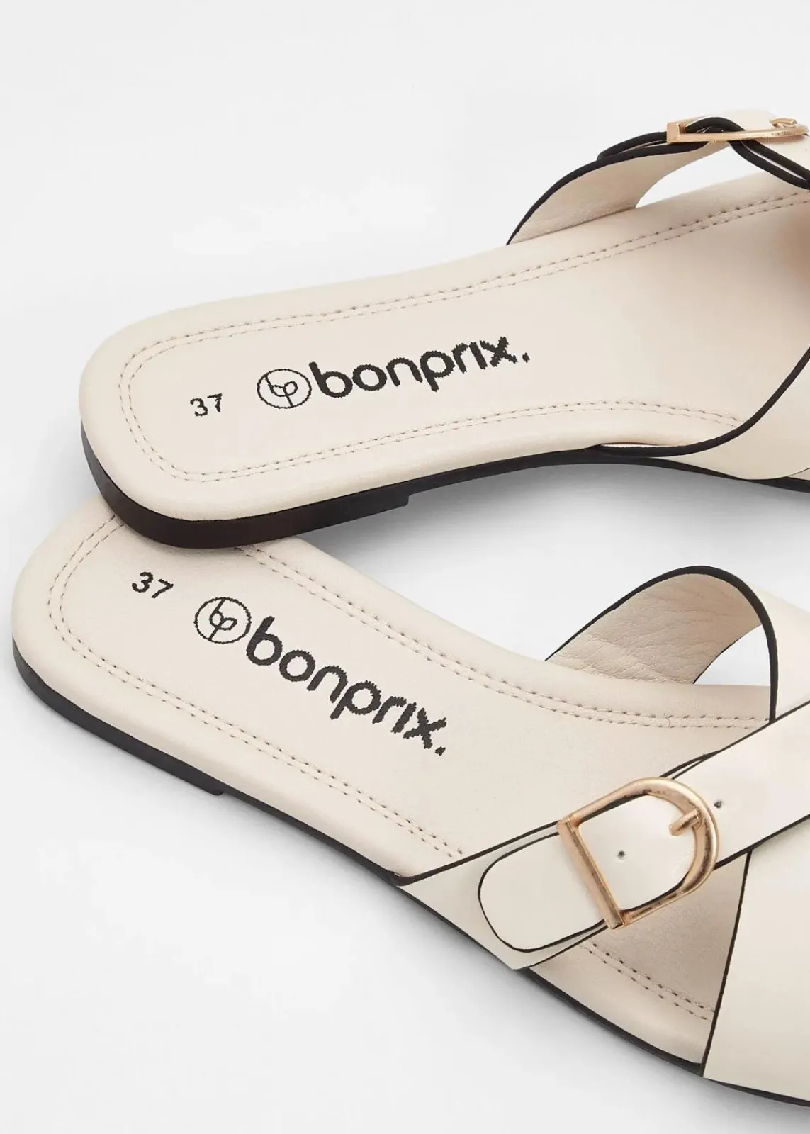 bonprix Strandmode|Sommerschuhe^Pantoletten mit dekorativer Schnalle naturbeige