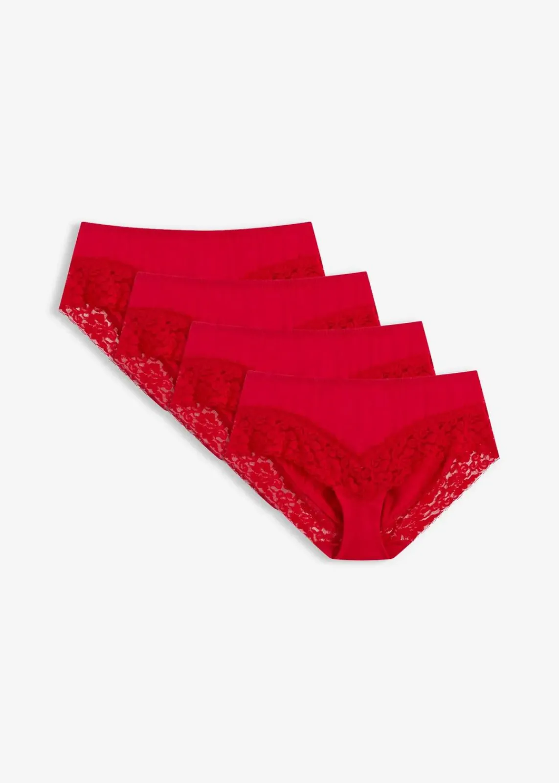 bonprix Wäsche·Baumwollunterwäsche|Wäsche·Höschen^Panty mit Spitze (4er Pack) salsarot