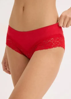 bonprix Wäsche·Baumwollunterwäsche|Wäsche·Höschen^Panty mit Spitze (4er Pack) salsarot