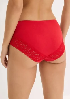 bonprix Wäsche·Baumwollunterwäsche|Wäsche·Höschen^Panty mit Spitze (4er Pack) salsarot