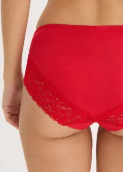 bonprix Wäsche·Baumwollunterwäsche|Wäsche·Höschen^Panty mit Spitze (4er Pack) salsarot