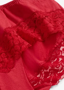 bonprix Wäsche·Baumwollunterwäsche|Wäsche·Höschen^Panty mit Spitze (4er Pack) salsarot