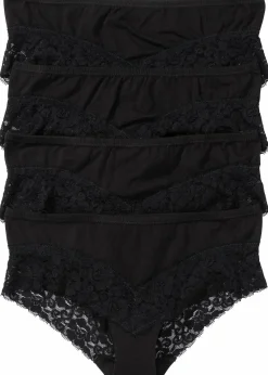 bonprix Höschen|Baumwollunterwäsche^Panty mit Spitze (4er Pack) schwarz