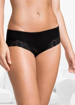 bonprix Höschen|Baumwollunterwäsche^Panty mit Spitze (4er Pack) schwarz