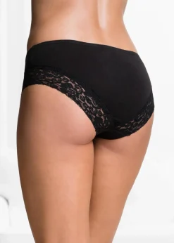 bonprix Höschen|Baumwollunterwäsche^Panty mit Spitze (4er Pack) schwarz