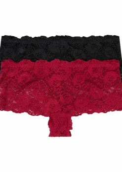 bonprix Höschen|Wäsche·Höschen^Panty mit Spitze (2er Pack) dunkelrot + schwarz
