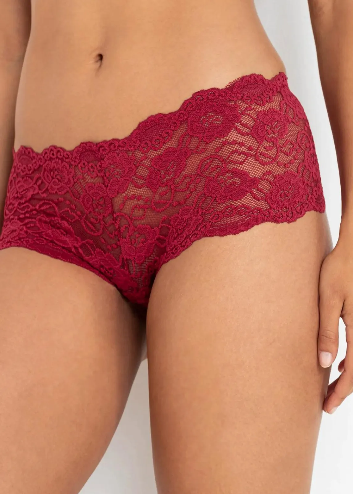 bonprix Höschen|Wäsche·Höschen^Panty mit Spitze (2er Pack) dunkelrot + schwarz